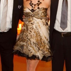 💫Terani Couture Leopard Strapless Cocktail Dress
